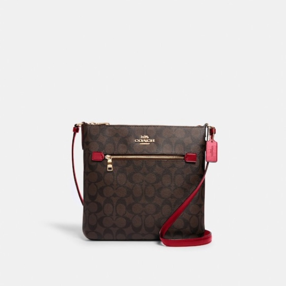 Coach Red & BrownRowan File Bag In Signature Canvas